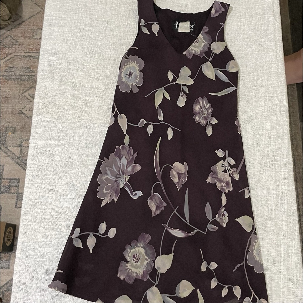 Vintage Long Slip Dress Flowers Purple 90s Juniors 5/6 Fairy Formal Party Dressy